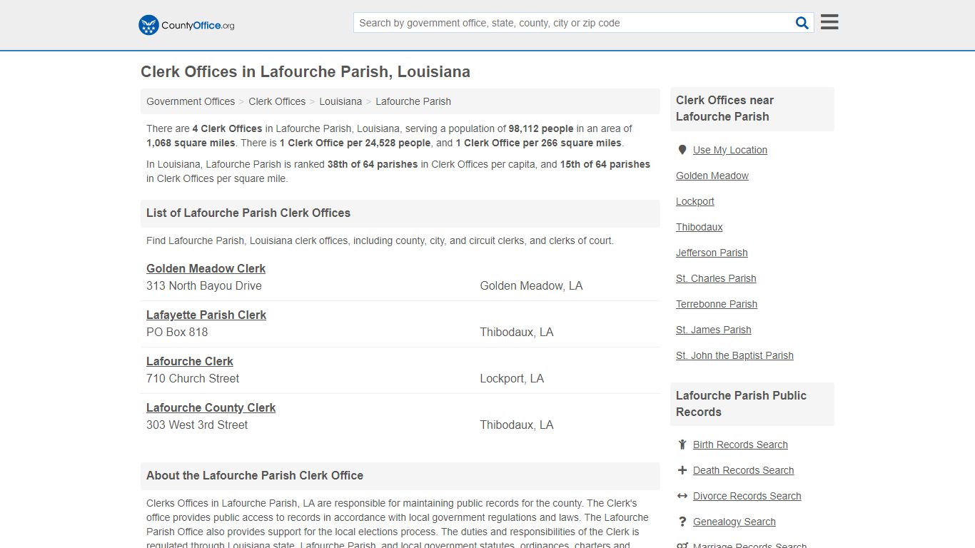 Clerk Offices - Lafourche Parish, LA (County & Court Records)